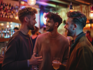 Men chat at bar